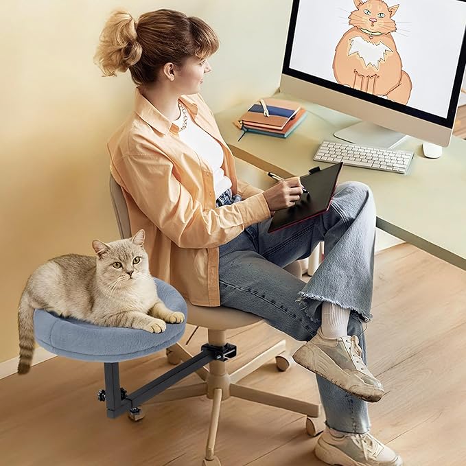 BALAPET Cat Office Chair 360°Rotating & Adjustable Shelf, Cat Bed Beside the Chair with Soft Mat, Indoor Cat Nest Furniture for Office & Game Supports Up to 22lbs.