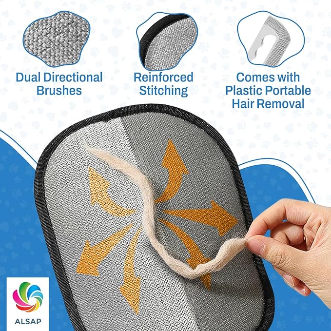 Pet Hair Removal Gloves for Dogs & Cats | Electrostatic Reusable Fur Remover Mitt for Furniture, Carpet & Clothes, Couch Car| Pet Fur Cleaning Tool with Carpet Scraper (Black - 1 Pc)