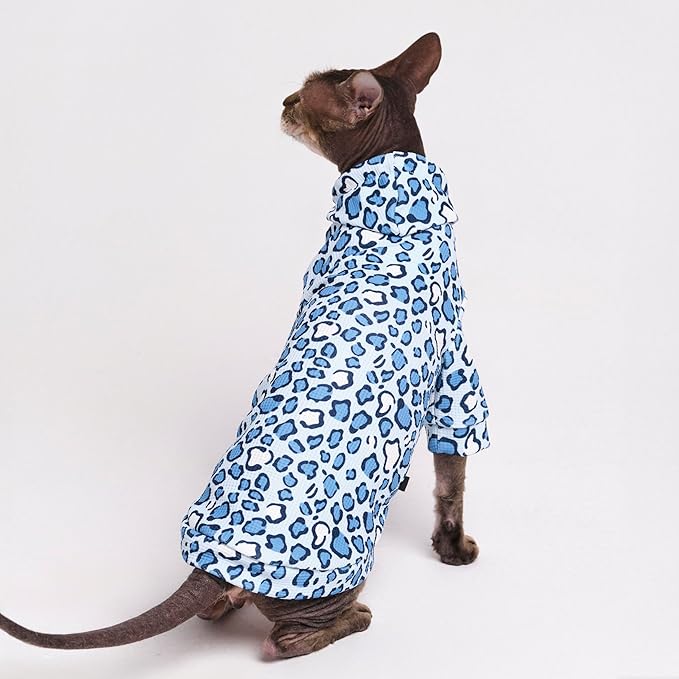 Sphynx Cat Clothes, Cat Hoodie for Hairless Cats, Cornish Rex and Devon Rex (Blue Hoodie, XL(9-10lbs))