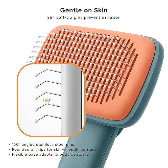 Wolfster Self-Cleaning Slicker Brush for Dogs & Cats - Skin-Friendly Deshedding Brush & Undercoat Rake for Short, Medium and Long Hair Pets, Reduces Shedding by 90% (Parrot Green)