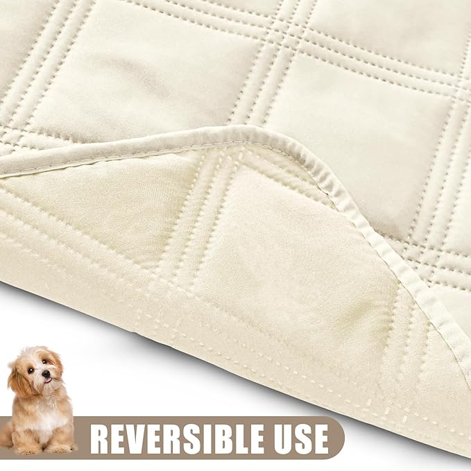Smiry Waterproof Dog Bed Cover Blanket 52x82, Soft Reversible Pet Blanket, Washable Leakproof Cats Dogs Couch Cover for Sofa, Couch, Furniture, Beige/Beige