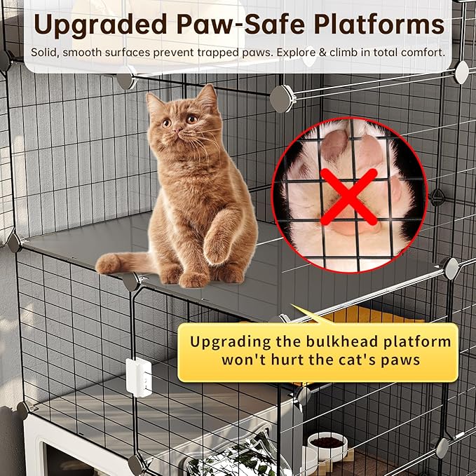 Oneluck Cat Cage with Litter Box, 4-Tier DIY Enclosures Detachable Metal Wire Kennel Catio Indoor Crate Large Exercise Place Ideal for 1-2 Cats