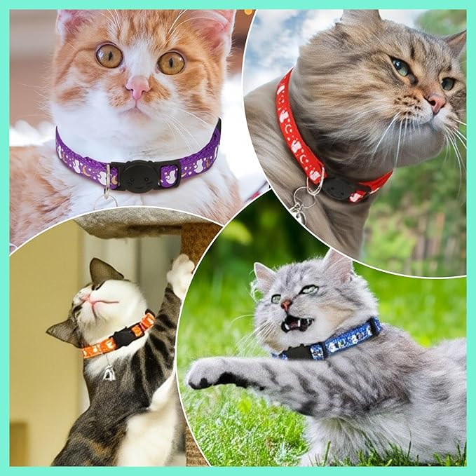 10PCS Breakaway Cat Collars with Bell, Glow in The Dark Adjustable Kitten Collars with Star Moon Pendant, 10 Color Cute Kitty Collars for Girl Boy Cats Pet Accessories