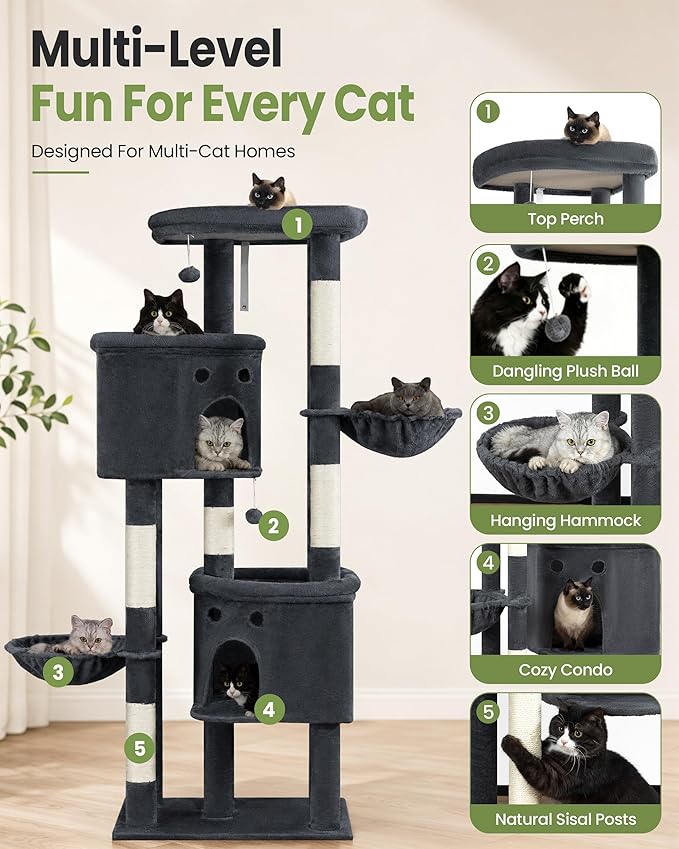 Extra Large Cat Tree, 84 Inch XXL Giant Cat Tower for Indoor Cats Large Adult 20lb+, Multi-Level Cat Climbing Condo with 5 Scratching Posts, 3 Wide Platform, 2 Baskets, 2 Cat Houses