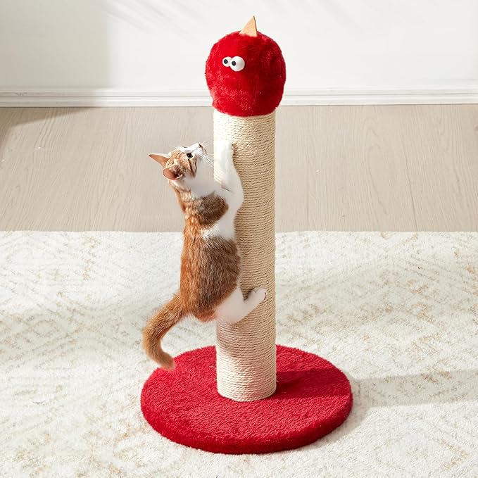 Cat Scratching Post 22'', Scratching Post with Extra Wide 12" Heavy Duty Base for Indoor Kitty, Scratching Post with Natural Sisal & Velvet Fabric for Small, Medium Cat, Red