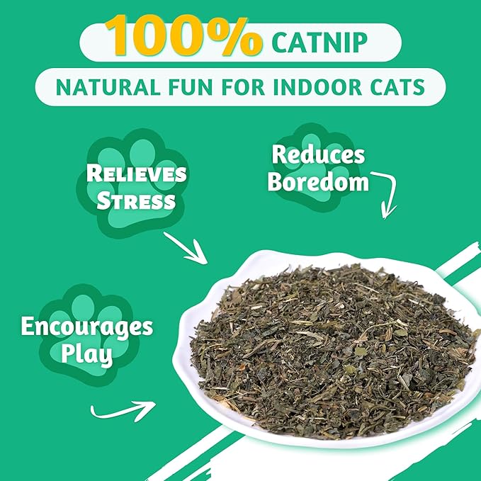 Wellix 3.53oz Fresh Catnip for Cats, Natural Dried Catnip Leaves, Flowers & Stems - Fresh Aroma, Used as Treats or Refillable Cat nip Toys, Non-addtictive, Safe for Indoor Kittens