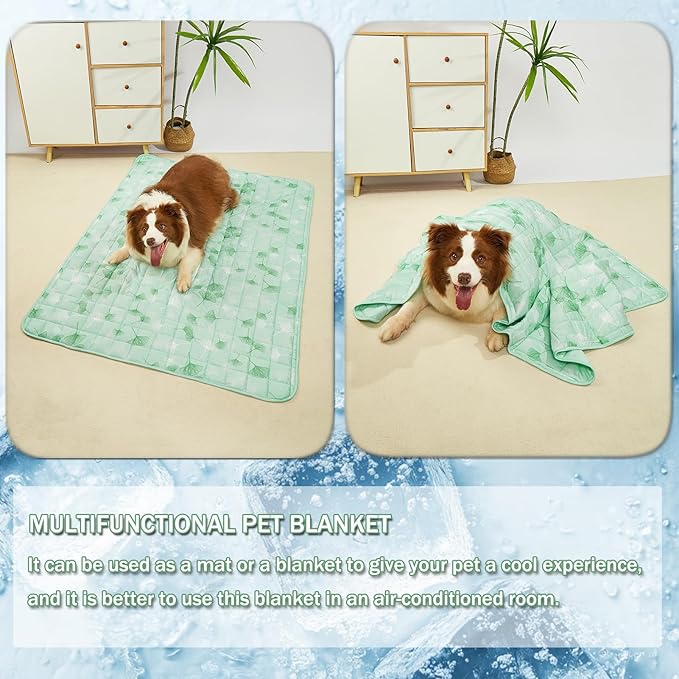BAMY Cat Cooling Blanket Summer Dog Silk Quilt Pet Mat Cushion Washable Kitten Ice Pad for Bed Couch Sofa, Soft Liquid Pee Proof Pet Furniture (Green, Medium)