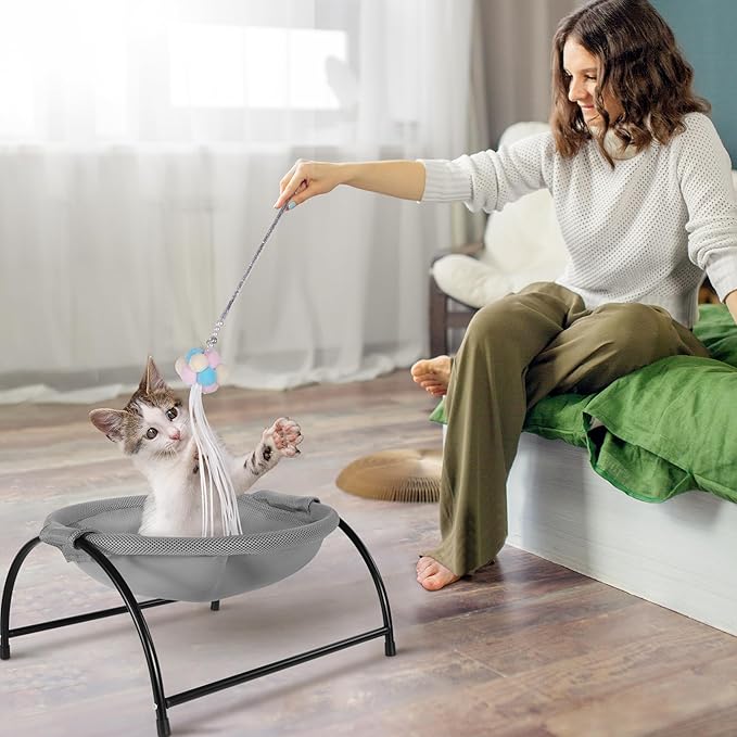 Elevon Elevated Cat Bed, Free-Standing Cat Hammock Bed, Pet Bed with Metal Frame for Indoor Outdoor, Pet Bed Suitable for Summer Machine Washable & Breathable Easy Assembly up to 40lbs