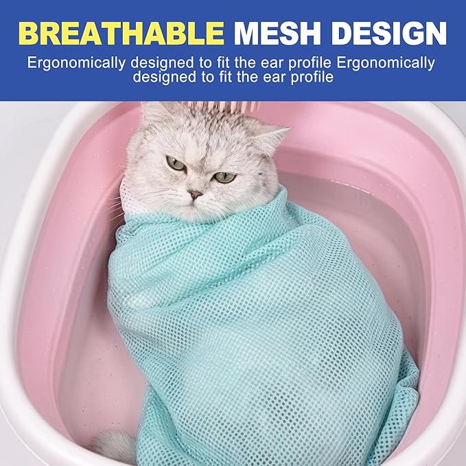 Adjustable Cat Bathing Grooming Bag, Anti-Scratch Breathable Mesh Cat Restraint Wash Bag for Shower, Nail Trimming, Ear Cleaning, Pet Cat Grooming Supplies