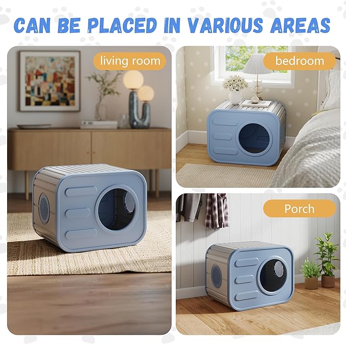 ROJIK Cat House Outdoor Cat Bed Weatherproof,Plastic Insulated Feral Shelter with Elevated Floor,Stackable Pet House Wave for Bedroom Yard and Patio,Easy to Assemble,Versatile(Blue,with Cusion)