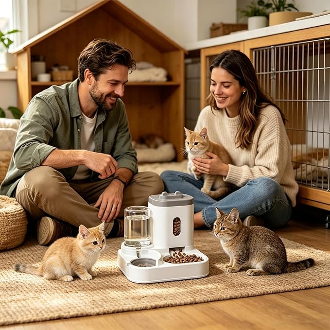 Cat Feeder,2-in-1 Smart Drinking Food Dispenser,Cat Food Dispenser - for Outdoor Indoor Animal Kitten Puppy Feeding Watering Wet Dry