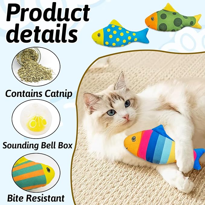 Andiker 2PCS Catnip Toys for Cats, Colorful Cat Fish Toys with Catnip Built-in Bells Soft Bite-Resistant Interactive Cat Toys for Indoor Cats Biting Chewing Reducing Boredom (Round)