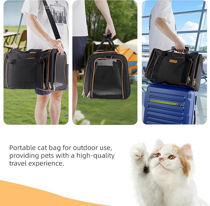 Cat Carrier,Portable Pet Carrier Bag for Cats and Small Dogs,Foldable Soft-Sided and Scratch-Proof mesh Cat Bag Pet Carriers,Airline Approved Pet Carrier,Pet Travel Carrier Up to 15 Lbs,Black