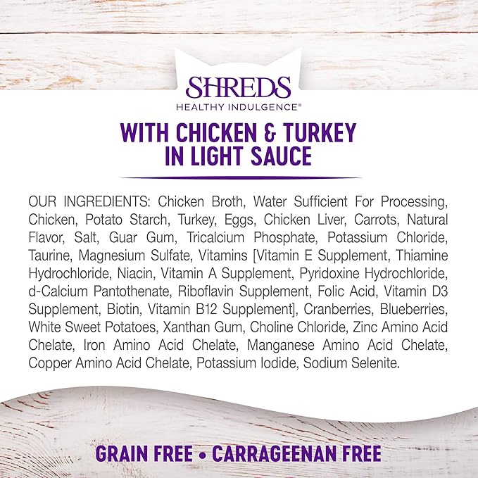 Wellness Healthy Indulgence Shreds Adult Wet Cat Food, Natural, Protein Rich, Grain Free, Chicken and Turkey Recipe, 3 oz, Pack of 24 Pouches