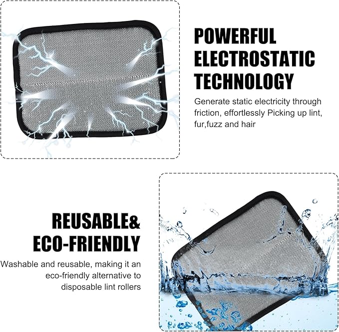Static Removal Gloves for Pet Hair,Reusable Double-Sided Grooming Gloves,Cleans All Surfaces Easily,Suitable for Sofas,Clothes,Car Detailing,Carpets,Beds,Bedding,Furniture (Black)