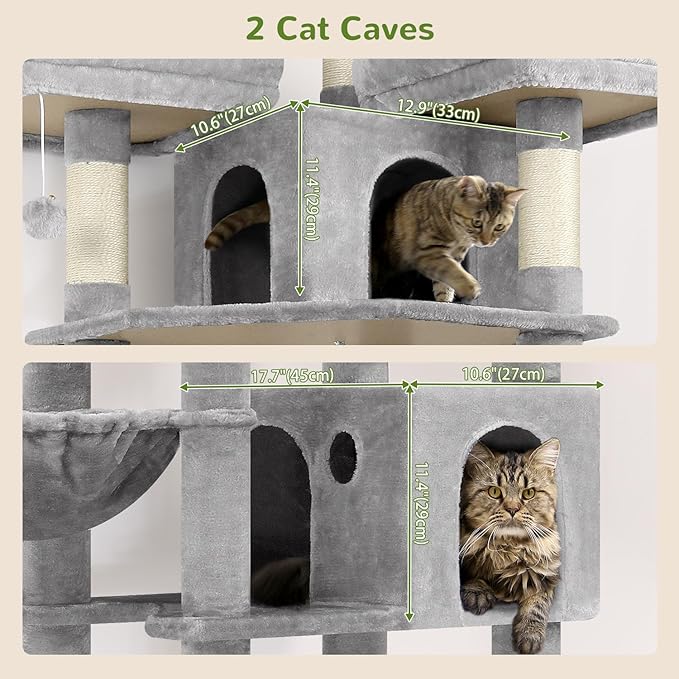 Globlazer Cat Trees and Towers for Multiple Adult Cats, 82-inch XXL Tall Cat Tree Tower for Indoor Cats with Scratching Post, 3 Perches, 2 Condos, 2 Hanging Baskets, F82, Light Grey