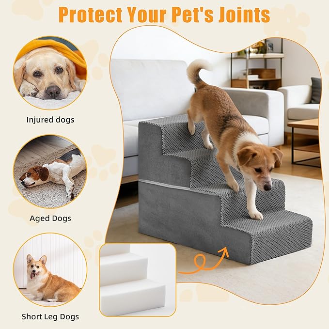 NEWBULIG 4-Step Dog Stairs, 18" H Dog Steps for Sofa and Chair, Non-Slip Sturdy Pet Steps for Small Dogs and Cats, Pet Ramp for High Bed Indoor