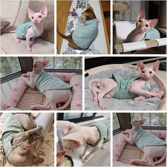 Hairless Cats Solid Cotton Camisole, Breathable Summer Tank Tops for Sphynx, Cornish Rex, Devon Rex, Peterbald, Cat Wear Hairless Cat Clothes Soft Skin-Friendly Cats Apparel Assorted Colors and Sizes