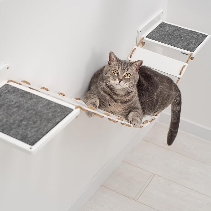 Wood Cat Bridge Cat Steps Cat Bed Wall Cat Toy Rustic Cat Tree Wall Decor Cat Lover Gift New Home Gift Cat Furniture Wall (White, Bridge & 3 steps)