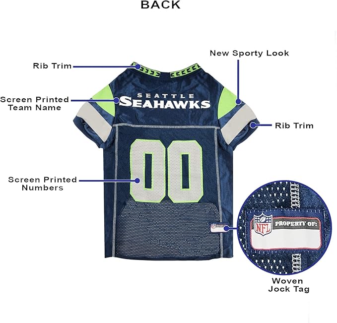 Pets First NFL Seattle Seahawks Dog Jersey, Size Small, Football Shirt Costume for Pet, Dog Sports T-Shirt, NFL Team Clothing for Cats, Licensed Pet Apparel Available in 7 Sizes and 32 Teams