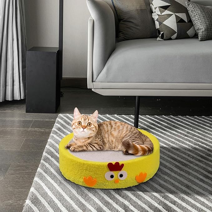 Cat Scratch Pad Bowl Nest Corrugated Cat Lounge Comfortable Claw with Interaction Ball Toy Furniture Protector, Yellow Circle