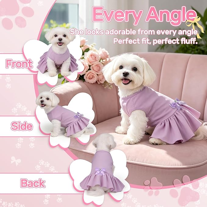 YUDODO Dog Dress Sleeveless Cat Dresses Breathable Dog Clothes for Small Dogs Girl Bowtie Puppy Dress with Cute Skirt Hem Lightweight Summer Dogs Dresses Soft & Does Not Pill Purple L