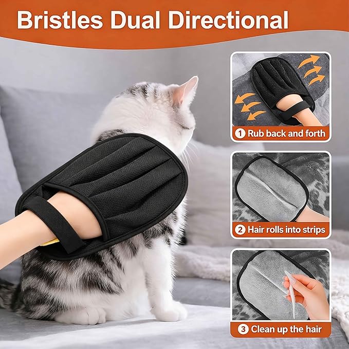 Upgraded Pet Hair Removal Gloves with Snug Elastic Wrist – Electrostatic Five-Finger Reusable Fur Remover for Cats & Dogs, Effortless Cleaning Tool for Couch, Carpet, Clothing & Car Seats