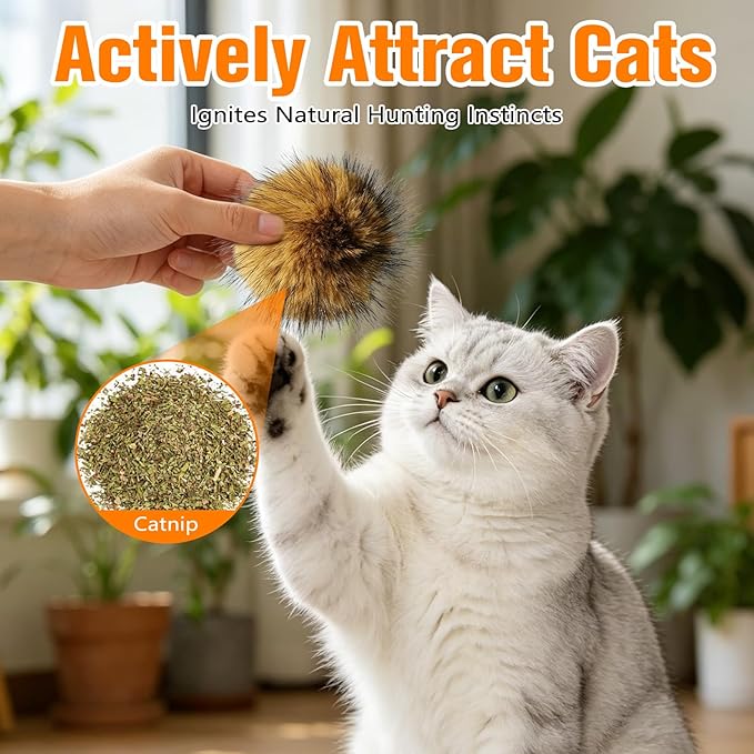 5Pcs Cat Toy Faux Rabbit Fur Ball, Rabbit Fur Ball Cat Toy, Soft Fluffy Cat Toy Ball, Furry Catnip Toy Ball for Indoor Cats, Washable & Fun to Chase for Exercise and Bonding