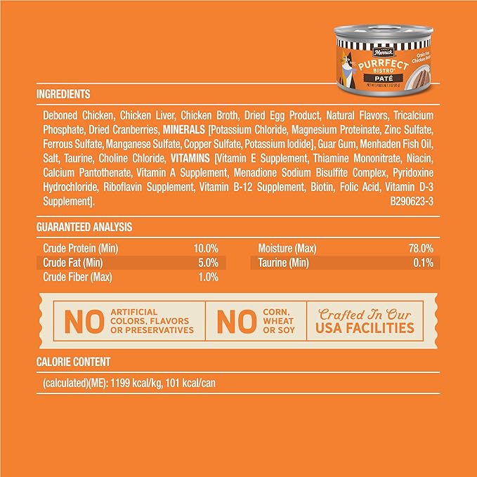 Merrick Purrfect Bistro Grain Free Premium Soft Canned Pate Adult Wet Cat Food, High Protein Chicken Recipe - (Pack of 24) 3 oz. Cans