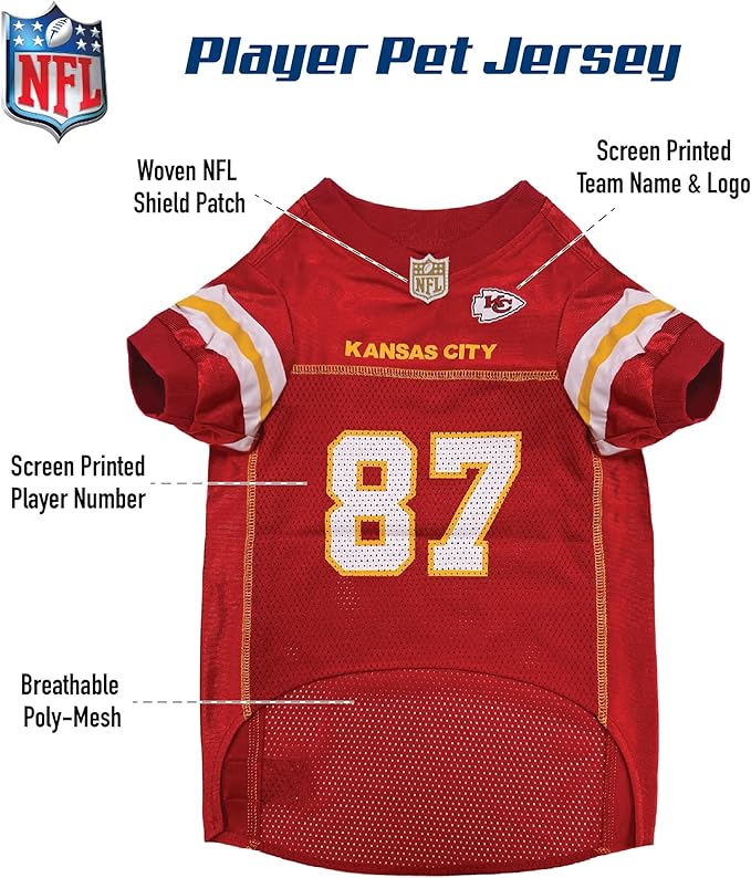 NFLPA Travis Kelce PET Jersey, NFL Dog Shirt, Size Large, Kansas City Chiefs Mesh Jersey for Dogs