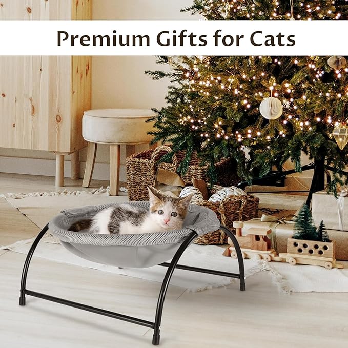 Elevon Elevated Cat Bed, Free-Standing Cat Hammock Bed, Pet Bed with Metal Frame for Indoor Outdoor, Pet Bed Suitable for Summer Machine Washable & Breathable Easy Assembly up to 40lbs