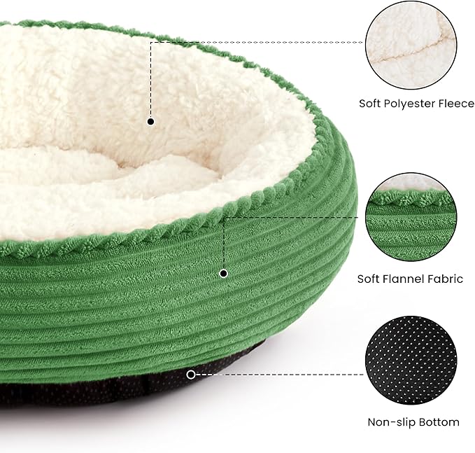 Love's cabin Round Donut Cat and Dog Cushion Bed, 20in Pet Bed for Cats or Small Dogs, Anti-Slip & Water-Resistant Bottom, Super Soft Durable Fabric Pet beds, Washable Luxury Bed Green Stripe