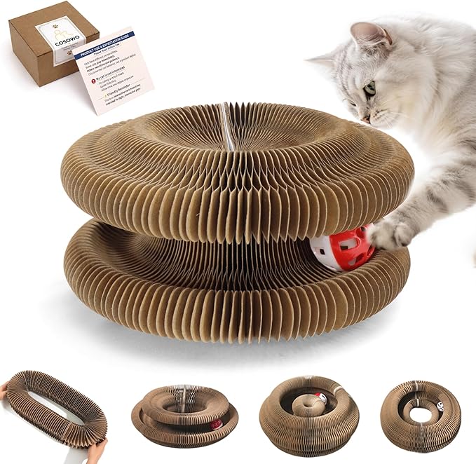 Magic Organ Cat Toy, Foldable & Reversible Infinity Style Cat Scratching Board Toy by Recycled Cardboard, Durable Interactive Cat Toys for Indoor Cats, 1 Pack, Upgrade
