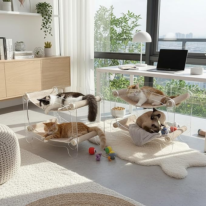 Cat bunk beds Cozy Acrylic cat Hammock Bed with sisal Scratcher - Double-Layer Hammock for Indoor Cats and Small Dogs - Soft & wear-Resistant