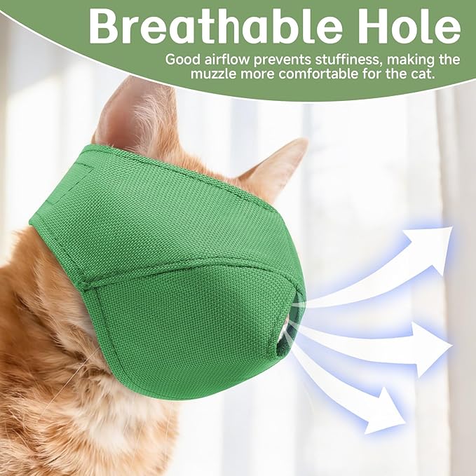 BARKLESS Cat Calming Muzzle for Grooming & Nail Trimming, Oxford Muzzle with Shading Design to Help Calm the Cat Down, Soft Head Cover to Prevent Biting & Scratching (Green, S)