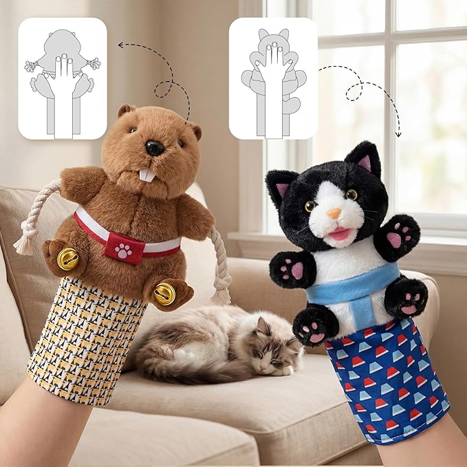 Interactive Cat Toys Cute Play Set with Wrestling Glove, Karate Kitty, Catsumo, Wrestling Puppet, Fun Interactive Toy for Indoor Cats & Kittens