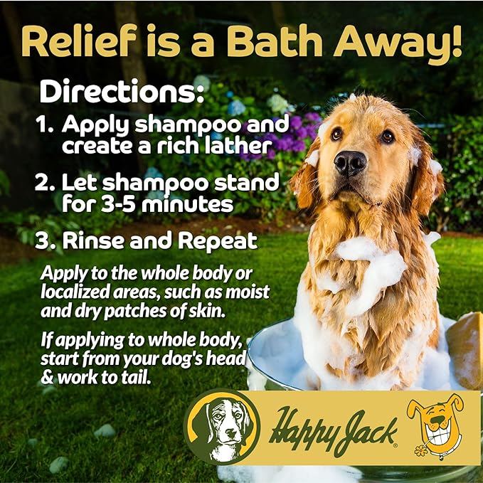 Happy Jack Dog Itch Relief Shampoo & Medicated Treatment (12 oz) Stops Itching, Scratching & Gnawing Fast, Soothes Flea Bites & Allergies, Skin & Coat Care for Puppies, Adults & Sensitive Dogs