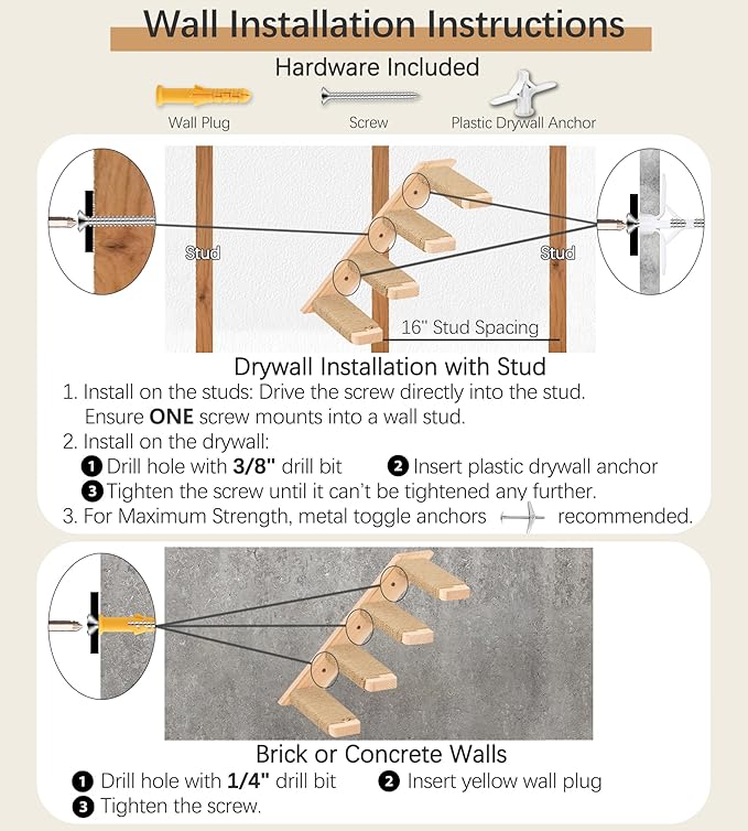 Cat Climbing Stair Shelf, Wall Mounted Ladder 2PCS 4 Steps Reversible Left & Right Direction, for Cats up to 15 Pounds, Cat Stairway with Jute Scratching Ladder Shelves for Kitten Perch Sleeping
