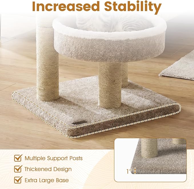 PETSITE 24-inch Small Cat Tree, Multi-Level Modern Cat Tower with Scratching Posts, 2 Comfy Cat Beds, and Interactive Hanging Ball, Ideal for Indoor Cats and Kittens (24-inch Tall)