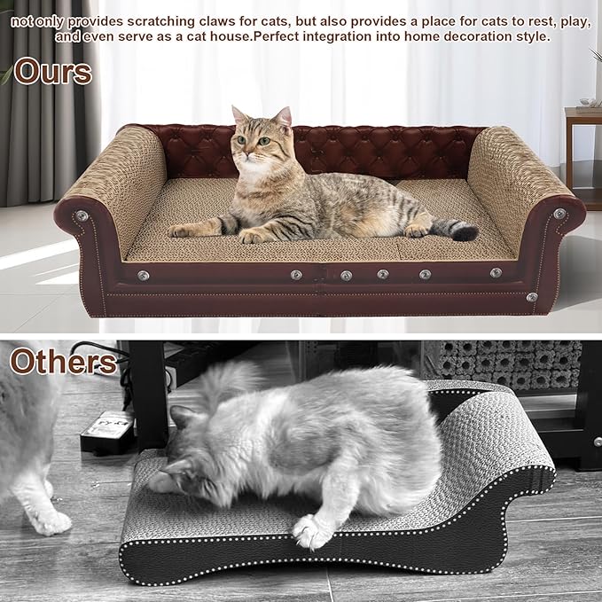 COOZMENT Scratching Sofa, Couch Shaped Thick Scratching Cardboard, Lounge Bed for Indoor Rest&Play, Sofa Scratcher Pad (Brown, 27.6" L X 12.2" W X 7.4" H)