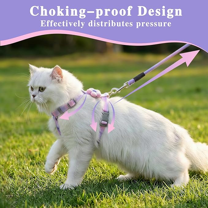 Tensho Cat Harness and Leash Set – Escape Proof Adjustable Cat Harness with Flowers, Comfortable Soft, Lightweight Safe, Easy to Wear Walking & Travel Harness(Purple S)