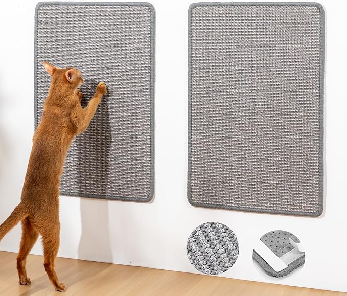 Conlun Cat Scratcher Mat,Natural Sisal Cat Scratch Pad with Hook&Loop Tape,Horizontal Floor Kitty Scratching Pads Rug for Indoor,Cat Furniture Protector for Couch&Carpets&Sofas, Medium, Grey, 2 Pack