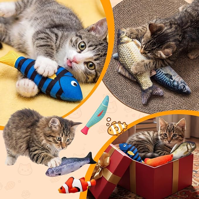 Leitee 24 Pcs Simulation Fish Shape Realistic Fluffy Dog Toys, Multi Color and Styles, Interactive Soft Chew Kicker Toys for Indoor Cats & Kittens