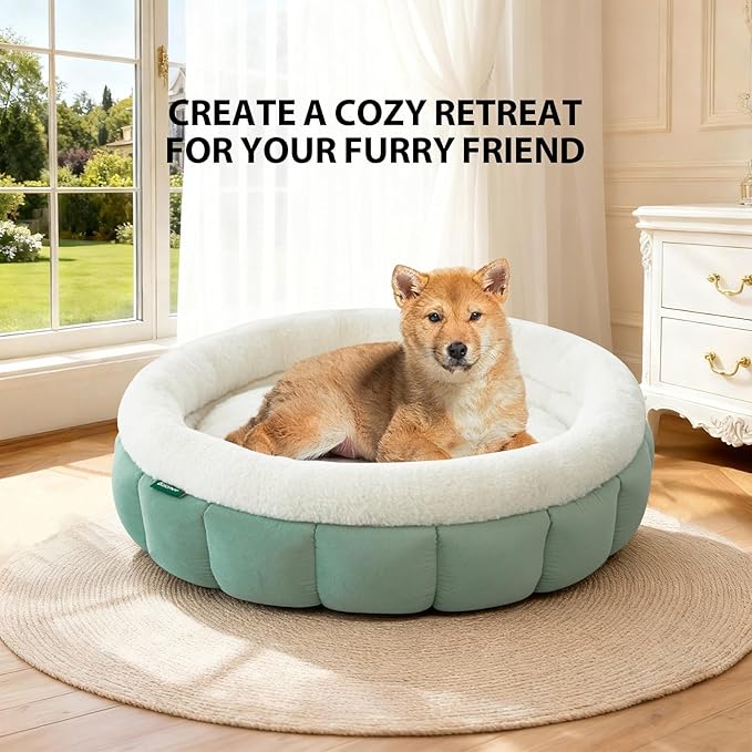 BALANCE Cat Beds for Indoor Cats, Washable Round Dog Bed, Donut Dog Bed with Anti-Slip Bottom for Small Dogs, 28 Inches, Granite Green