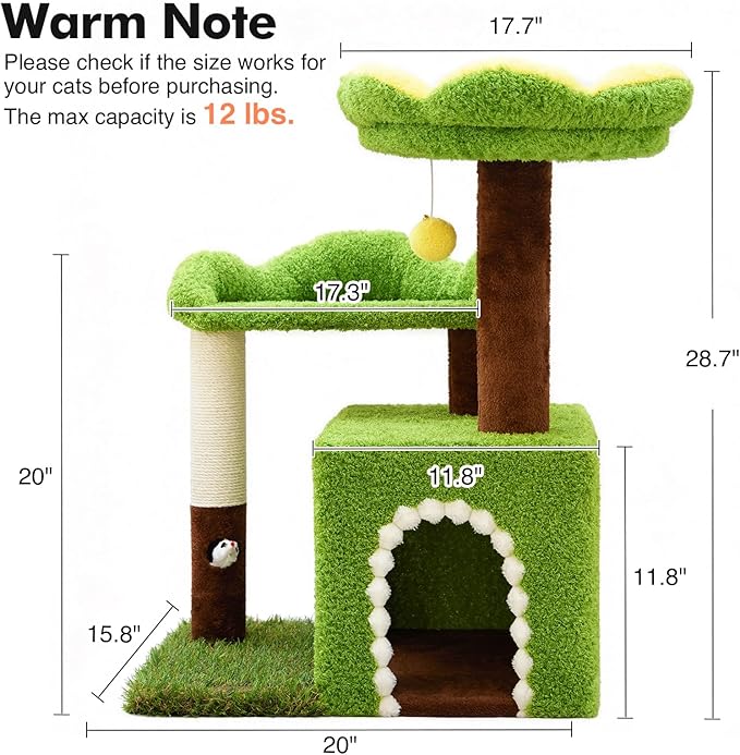 WOOCHPET Flower Cat Tree with Cat Condo for Indoor Cats, 29" Cat Tower with Sisal Scratching Post and Top Perch, 3-in-1 Multi-Level Cat Tower for Small Cats and Kittens