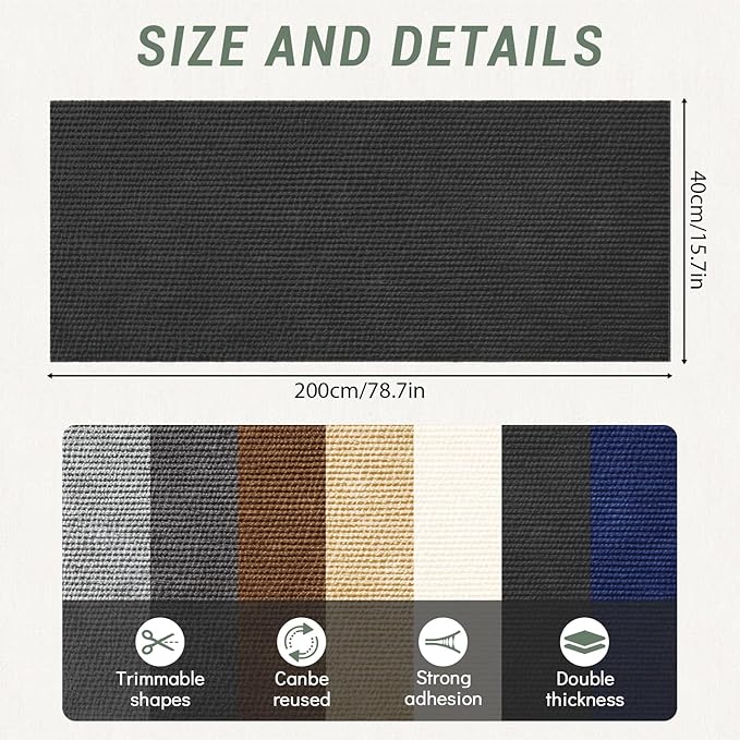 Couch Wall Corner Protector for Indoor Cats, Anti Scratch Furniture Protector from Cats Scratching, Trimmable Climbing Cat Scratcher Pad Mat for Cat Board/Door/Carpet(Black, 78.7x15.8In)