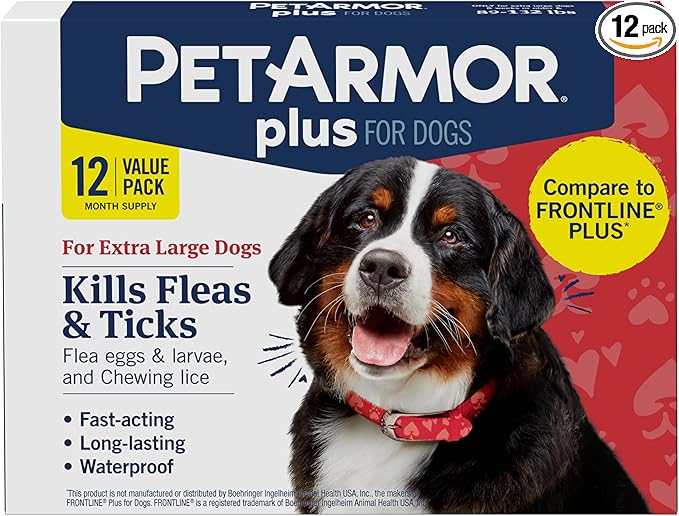 PetArmor Plus Flea and Tick Prevention for Dogs, X-Large Dog Flea and Tick Treatment, 12 Doses, Waterproof Topical, Fast Acting, for X-Large (89-132 lbs)