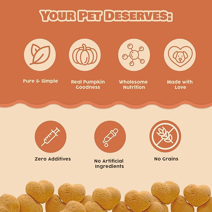 Benji & Louie Freeze Dried Pumpkin for Dogs and Cats, Heart Shaped - Natural Healthy Dog and Cat Treats, Single Ingredient, 2 oz