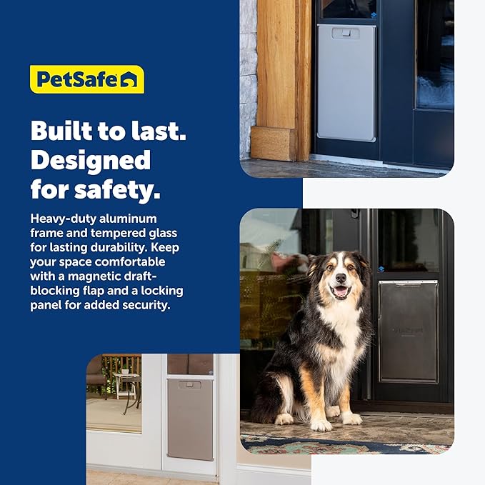 PetSafe 1-Piece Sliding Glass Pet Door for Dogs and Cats - Adjustable Height up to 80 11/16"- Large, Black, No-Cut DIY Install, Aluminum Patio Panel Insert, Great for Renters or Seasonal Installation