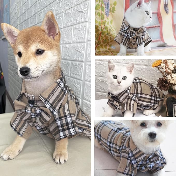 MAMORE Plaid Dog Shirt, Cute Puppy Outfit T-Shirt for Small Dogs Boy Girl, Soft Breathable Pet Cat Clothes Easter Thanksgiving Christmas Costume Apparel
